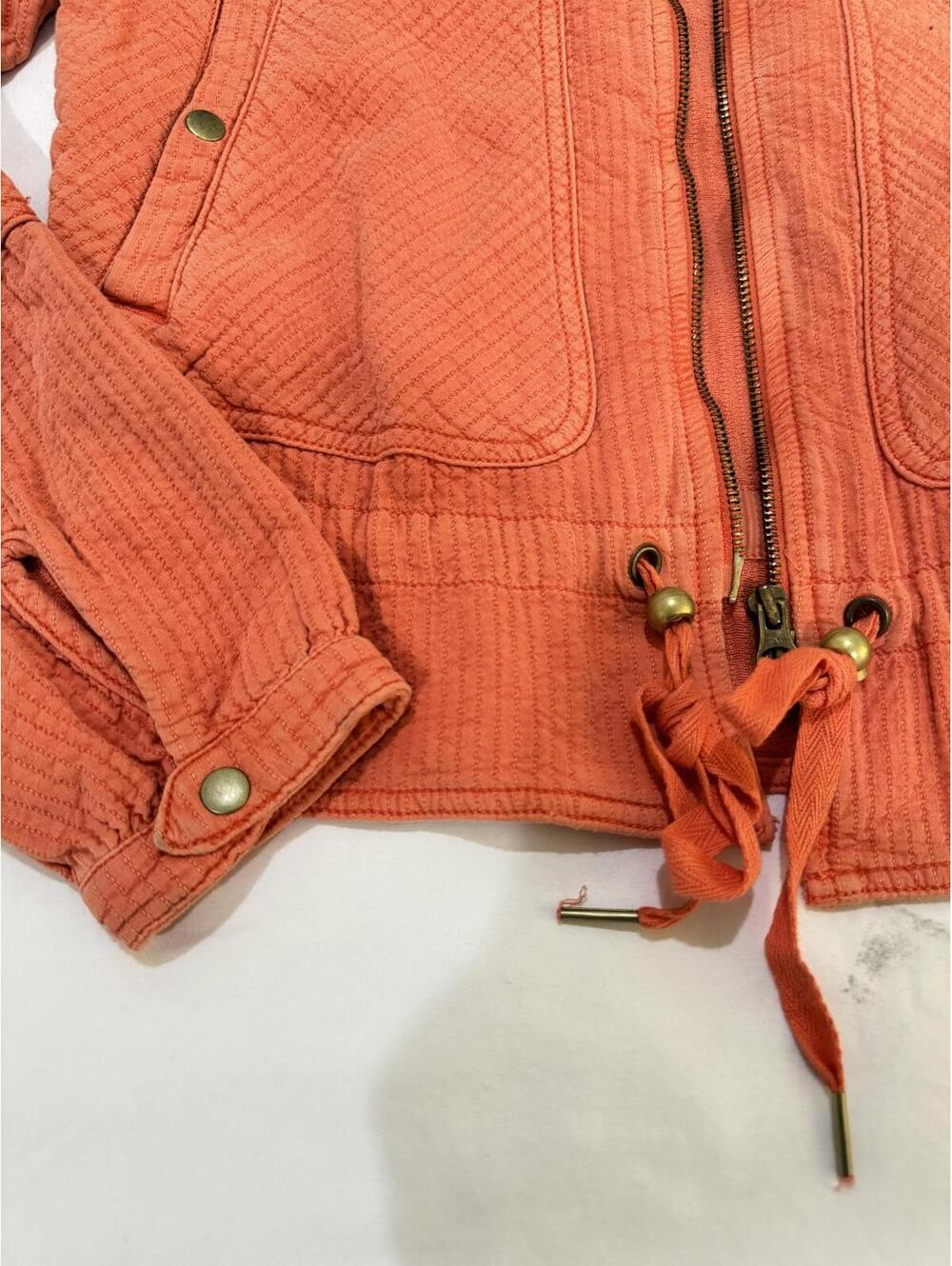 Anthropologie Coral Orange Joyce Quilted Textured Moto Full Zip Jacket- Size XS - Picture 4 of 9